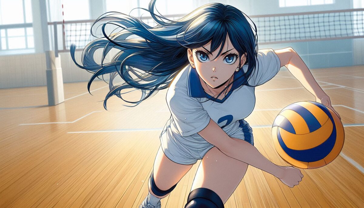 ボールをアタックした女子バレーボール選手