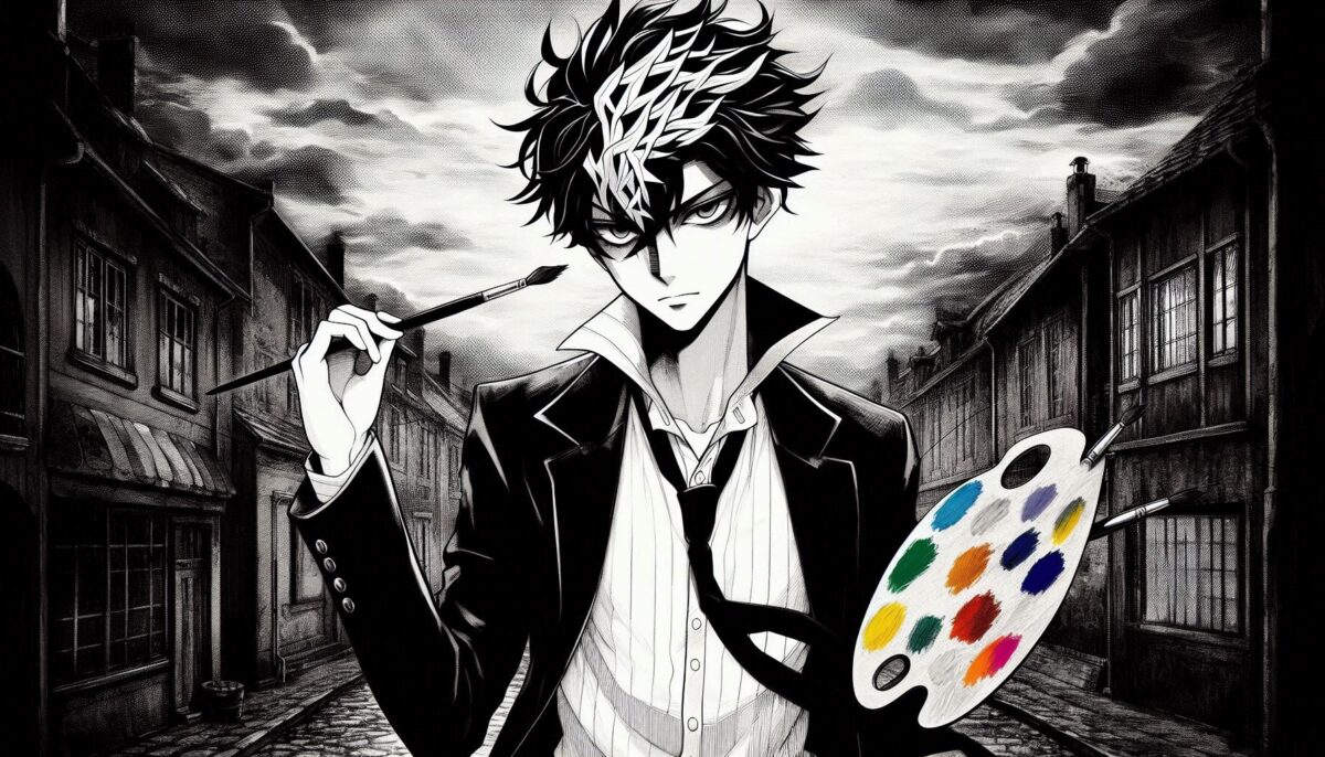 筆とパレットを持った画家の青年