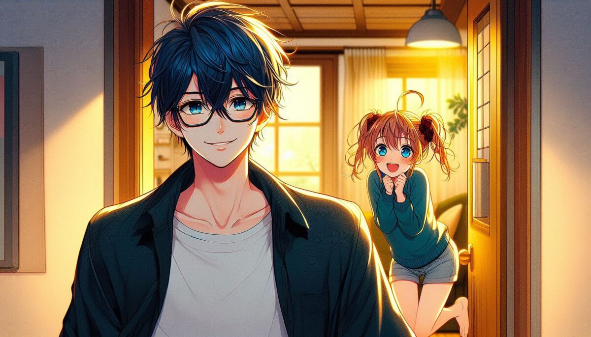 出かけようとする男性とそれを見送る女の子