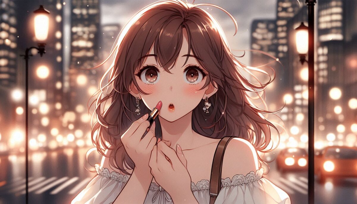 口紅を塗ろうとしている女性